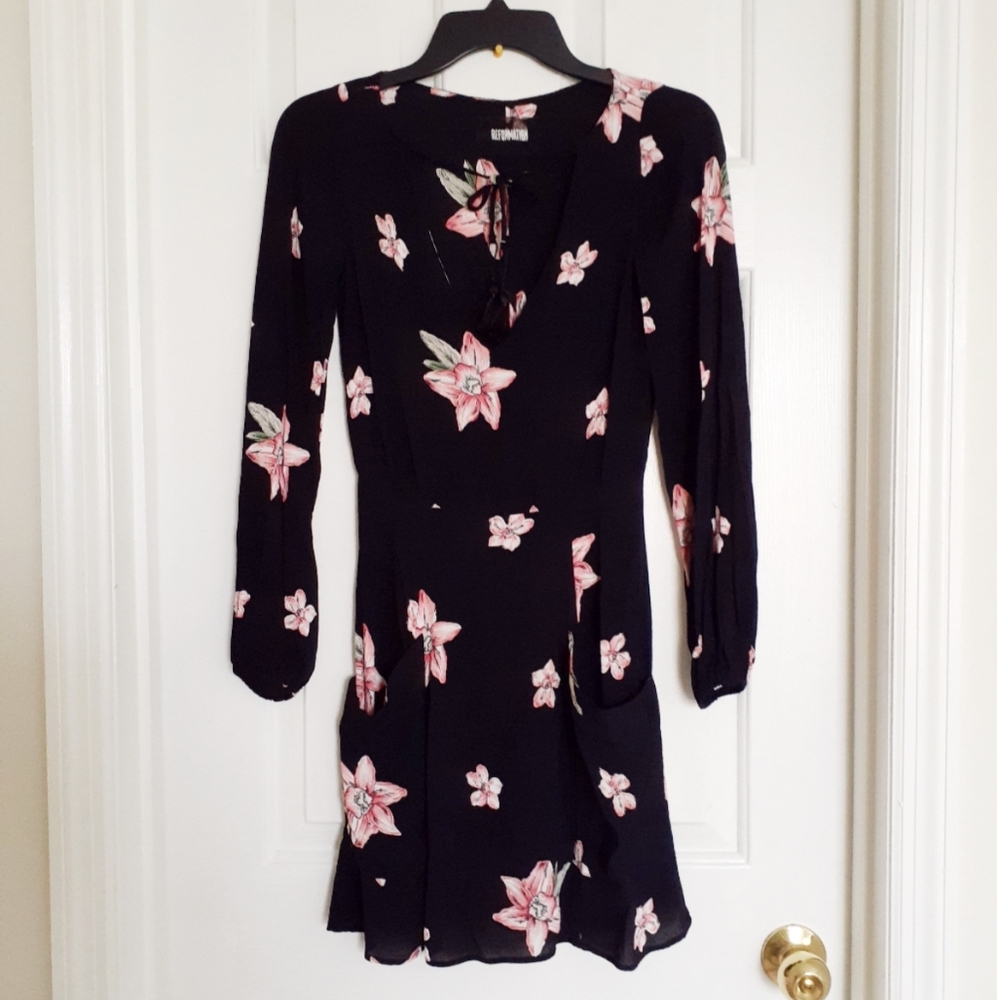 Reformation Black Floral Mini Dress